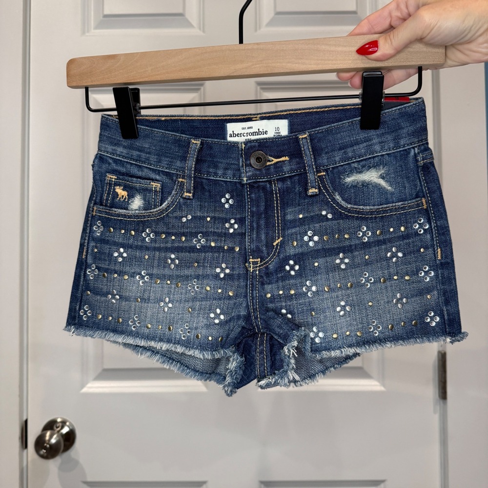 Abercrombie Kids Girls High Rise Embellished Denim Shorts Size 10 Rhinestone